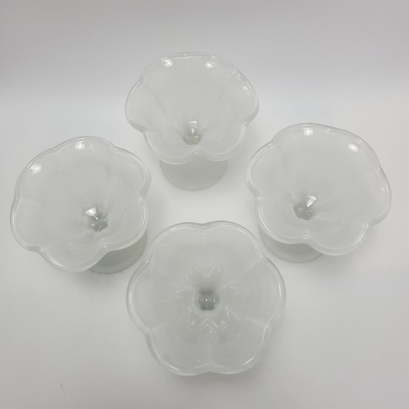 Vintage Pedesta Frosted Tulip Satin Sundae Ice Cream Dessert Glass Dishes 4 Sets - Picture 6 of 12